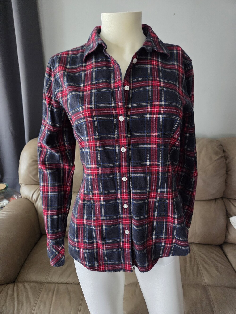 Brooks Brothers Ladies Classic Red and Black Plaid Button-Up Shirt, Size 6